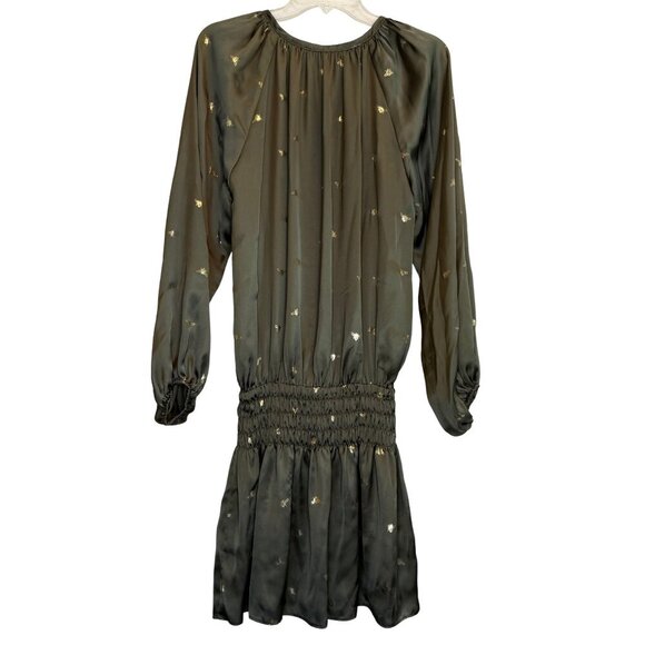 Harper Wren Hunter Green Drop Waist Dress with Gold Metallic Bees - Size Small - Picture 7 of 9